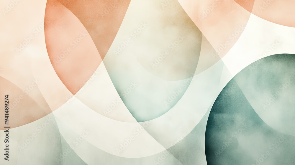 Poster abstract design with overlapping circles in soft colors, creating a harmonious and balanced visual e