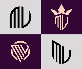Creative simple Initial Letters MU Logo Designs Bundle.