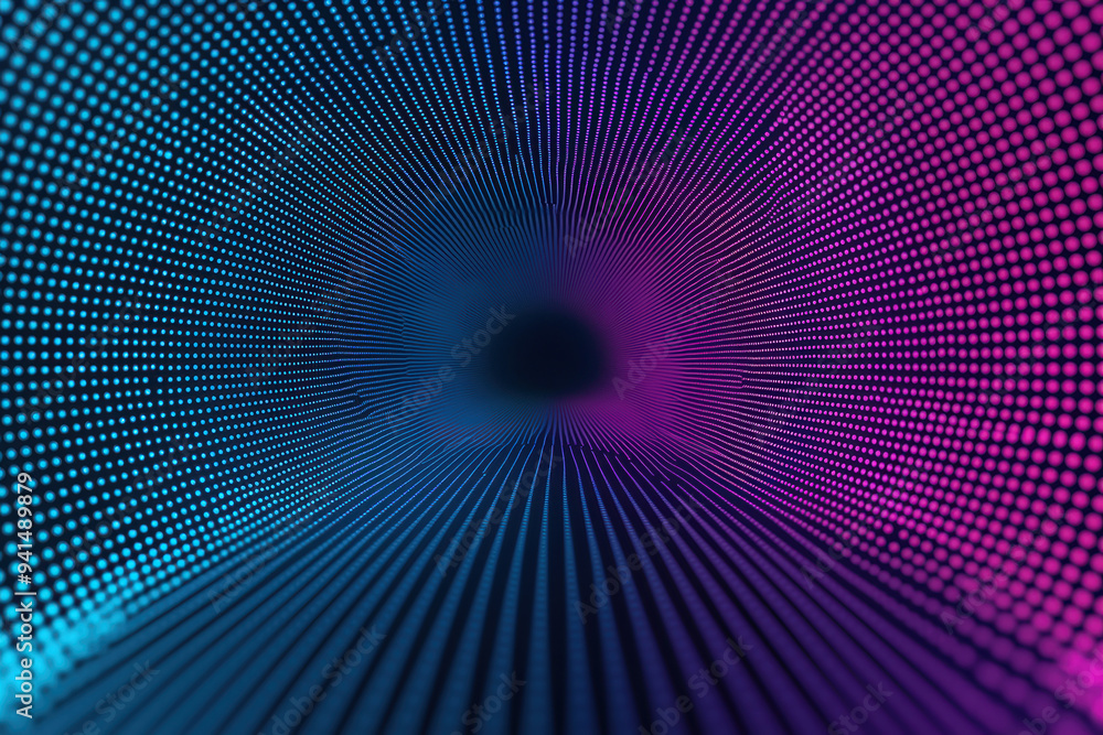 Poster abstract tunnel with vibrant blue and pink lights creating a futuristic, mesmerizing pattern, repres