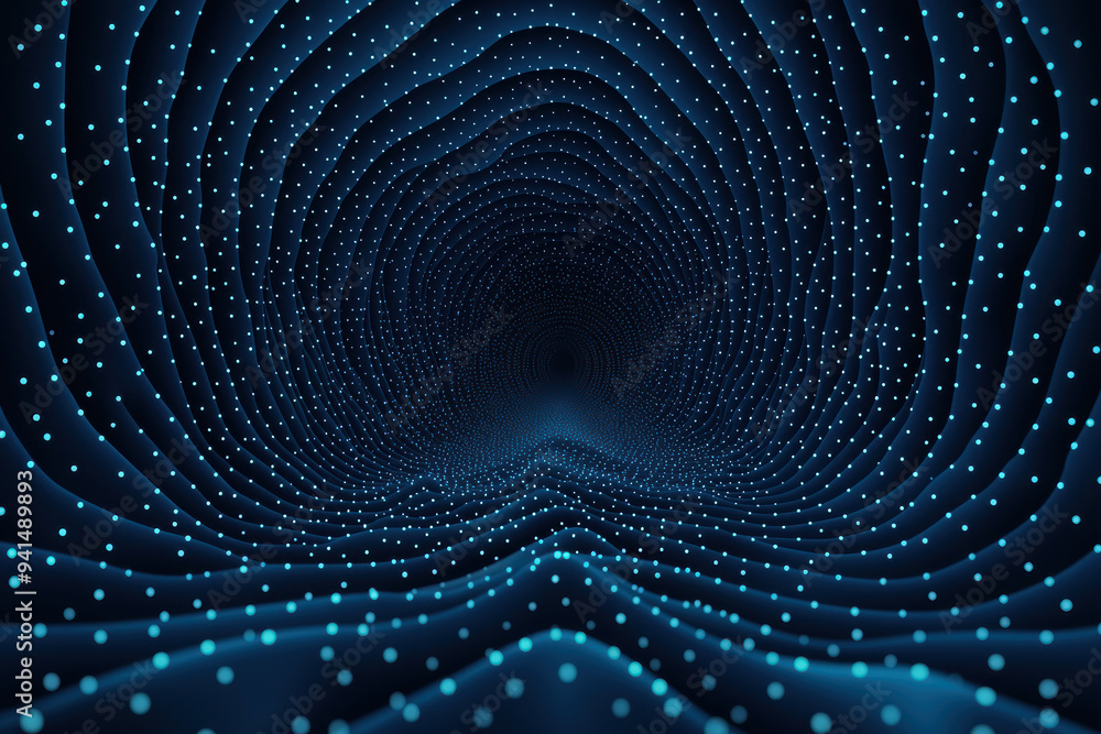 Poster abstract image of a digital tunnel with flowing particles, illustrating the concept of data transfer
