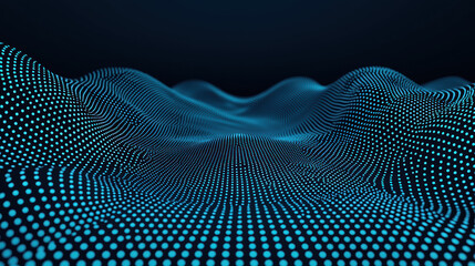 Abstract digital wave illustration with blue dots on a dark background, representing data visualization, technology, and modern design.