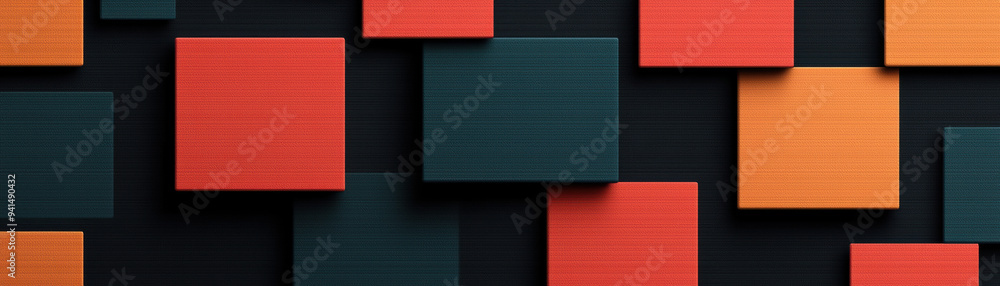Poster abstract geometric background with colorful squares. modern design with overlapping orange, red, and