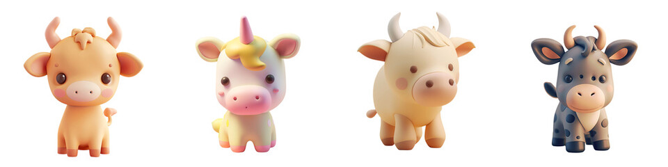 Charming cartoon cows in adorable designs, perfect for children's themes or farm-related projects.