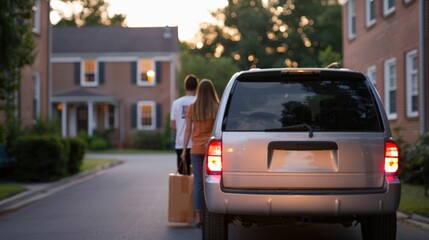 Family Unloading Car Filled with Dorm Supplies on Move In Day Preparing for Exciting College Life and New Beginnings on Campus