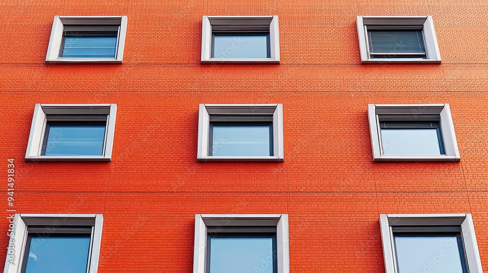 Aufkleber a top-down view of a red brick urban building with multiple windows, capturing the geometric pattern