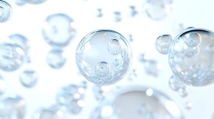 CG Transparent Bubble Cluster: A cluster of transparent CG bubbles, varying in size, floating on a white background.
