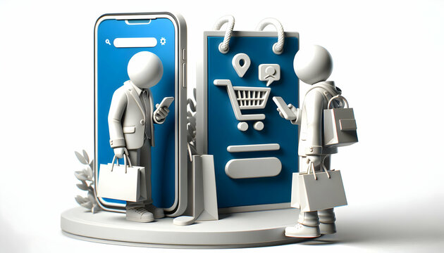 3D Shopper on Phone Comparing Deals concept as Candid shot of a shopper in a store looking at their phone to compare deals capturing the tech savvy and strategic approach to Black Friday shopping. as 