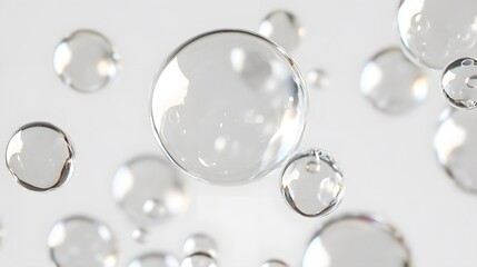 CG Transparent Bubble Cluster: A cluster of transparent CG bubbles, varying in size, floating on a white background.

