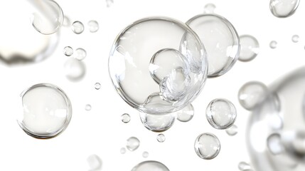 CG Transparent Bubble Cluster: A cluster of transparent CG bubbles, varying in size, floating on a white background.

