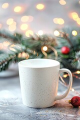 Cozy Winter Moment with Warm Drink and Festive Lights