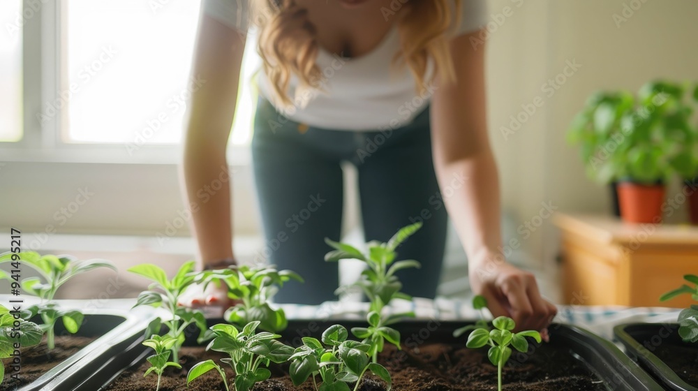 Poster student and parent arranging potted plants and greenery to decorate and bring nature into a dorm roo
