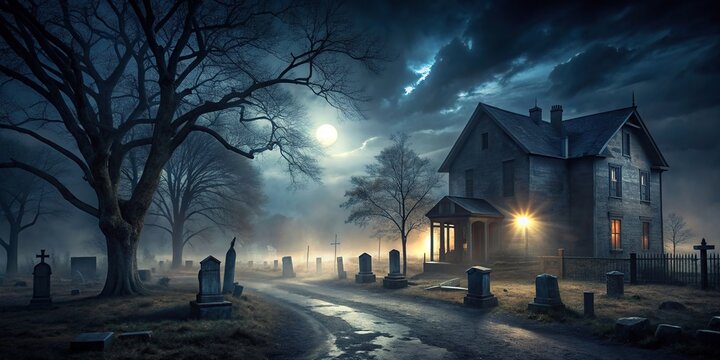 A night filled with dread on a haunting dark backdrop, frightening, dread, ominous, mysterious, sinister, suspenseful, spooky, shadows, eerie, dark, moonlight, night, foreboding