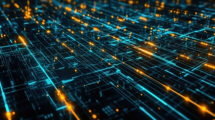 Fototapeta premium Background of a futuristic data grid with luminous nodes and lines, representing the interconnected world of computing