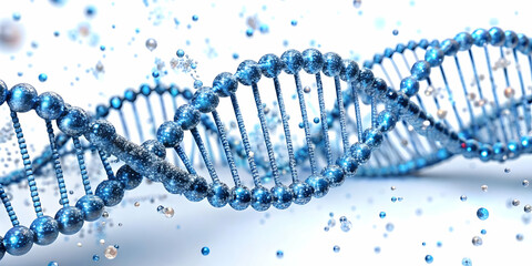 3D Digital DNA helix with data points on an isolated white background concept as A digital representation of a DNA helix intertwined with data points isolated on a white background. The design symboli