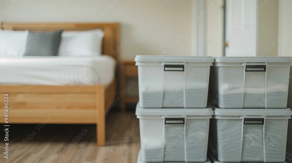 Poster family stacking storage bins under dorm bed on move in day maximizing space and optimizing organizat