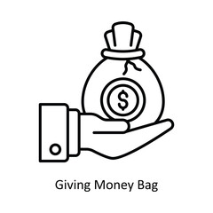 Giving Money Bag Vector outline icon design illustration. Law And Justice symbol on white background EPS 10 File .