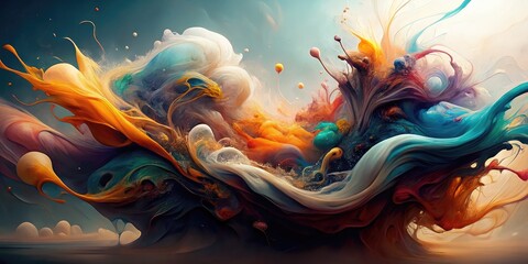 Obraz premium Abstract, Flowing Ink Layers: Organic, fluid shapes and layers of thin ink creating a dynamic and ethereal composition.