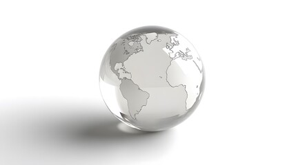 Fototapeta premium CG Transparent Globe: A CG-rendered transparent globe, with continents subtly etched on its surface, floating on a white background. 
