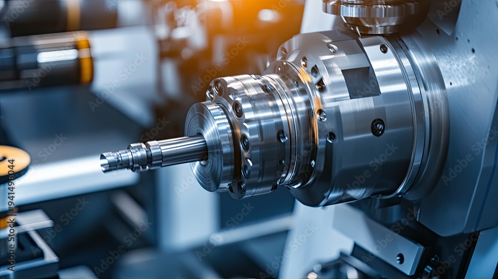 Poster close-up of a cnc machine cutting a metal part, representing precision machining in engineering