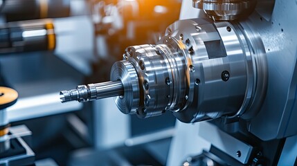 Naklejka premium Close-up of a CNC machine cutting a metal part, representing precision machining in engineering