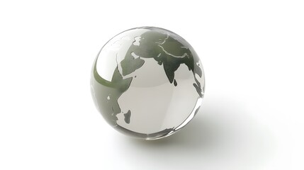 Fototapeta premium CG Transparent Globe: A CG-rendered transparent globe, with continents subtly etched on its surface, floating on a white background. 