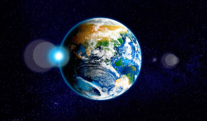 Planet Earth in space, banner design. Image elements furnished by NASA
