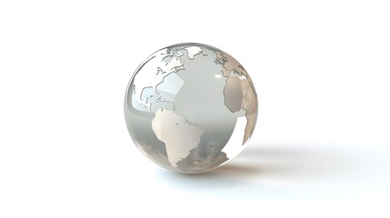 Fototapeta premium CG Transparent Globe: A CG-rendered transparent globe, with continents subtly etched on its surface, floating on a white background. 