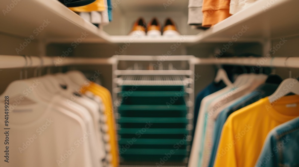 Poster student and parent organizing a shoe rack in a dorm closet on move in day keeping things tidy with a