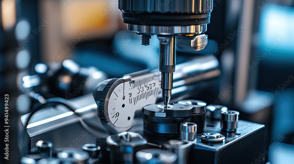 Poster close-up of a set of micrometers and gauges, tools essential for precise engineering measurements
