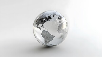 Fototapeta premium CG Transparent Globe: A CG-rendered transparent globe, with continents subtly etched on its surface, floating on a white background. 