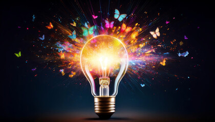 firefly creative light bulb imaginative image light bulb exploding colorful light