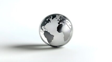 CG Transparent Globe: A CG-rendered transparent globe, with continents subtly etched on its surface, floating on a white background.
