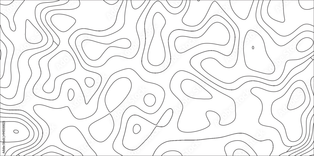 Poster Abstract pattern with lines . Geographic contour map and topographic contours map background. Black and white topography contour lines map isolated on white background.