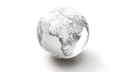 Fototapeta premium CG Transparent Globe: A CG-rendered transparent globe, with continents subtly etched on its surface, floating on a white background. 