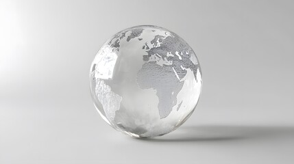 Fototapeta premium CG Transparent Globe: A CG-rendered transparent globe, with continents subtly etched on its surface, floating on a white background. 