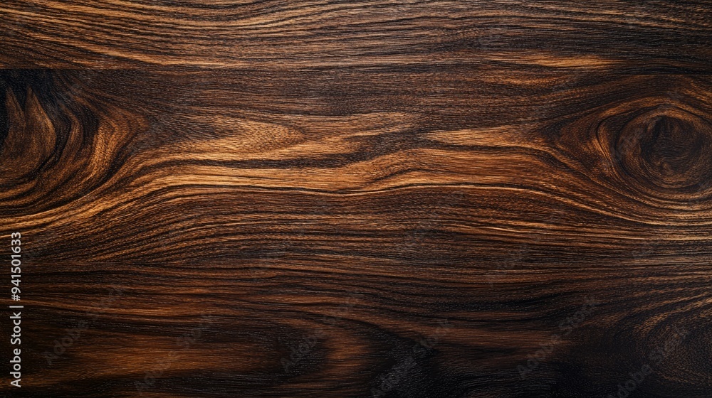 Poster dark-stained wooden surface with rich grain patterns and a smooth finish, creating a sophisticated a