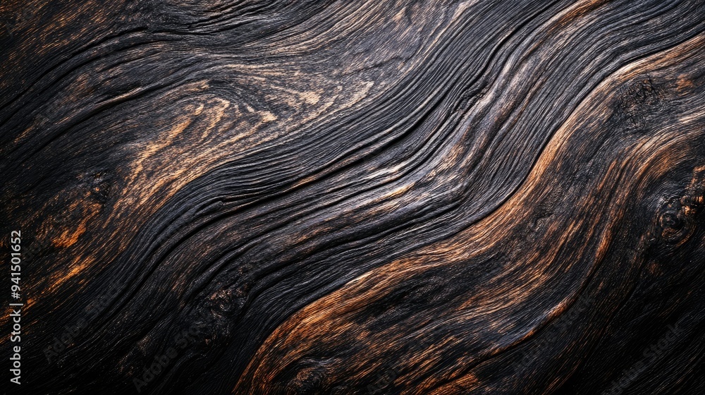 Poster dark-stained wooden surface with rich grain patterns and a smooth finish, creating a sophisticated a