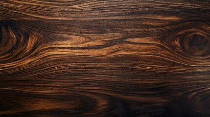Fototapeta premium Dark-stained wooden surface with rich grain patterns and a smooth finish, creating a sophisticated and elegant background