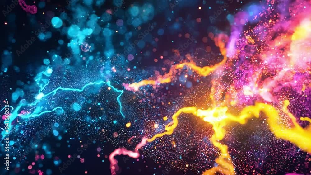 Poster colorful flashes of electric light intertwine, creating a mesmerizing display of energy and movement