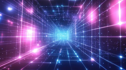 Obraz premium Futuristic abstract background with glowing wireframes and grid patterns, evoking a high-tech atmosphere