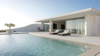 Fototapeta premium Mediterranean Style White House with Pool - Classic Architecture