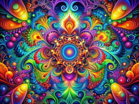 Acidic Explosion: Psychedelic, intense, surreal, fluorescent colors, abstract shapes