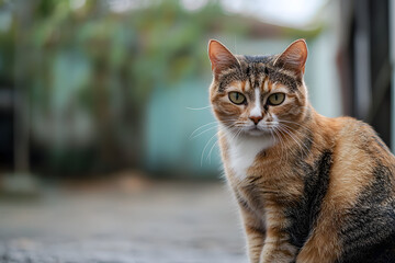 Image of a stray cat. staring at somethings