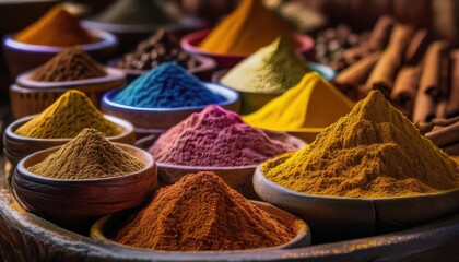 Fototapeta premium Vibrant Assortment of Colorful Spices and Herbs