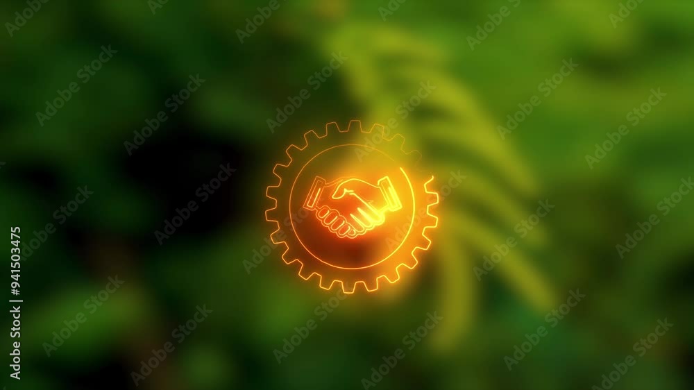 Poster business main target ,business development gears and motion graph against a background of green moss
