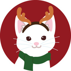 Simple and adorable circle Christmas avatar icon of White Cat