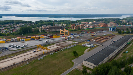 Fototapeta premium Drone photography of a railway in an old industrial part of a city during summer day