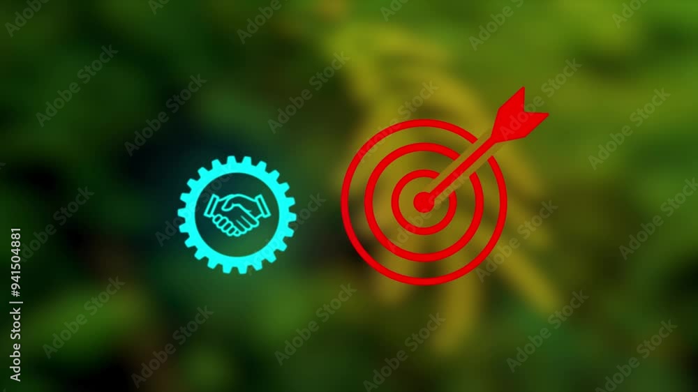 Poster business main target ,business development gears and motion graph against a background of green moss