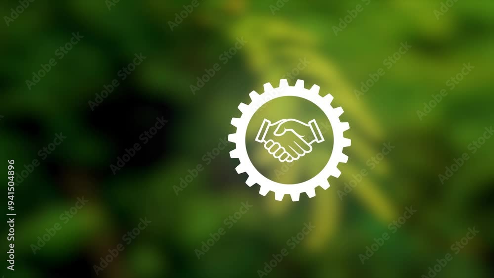Poster business main target ,business development gears and motion graph against a background of green moss