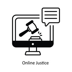 Online Justice  Vector filled outline icon design illustration. Law And Justice symbol on white background EPS 10 File .